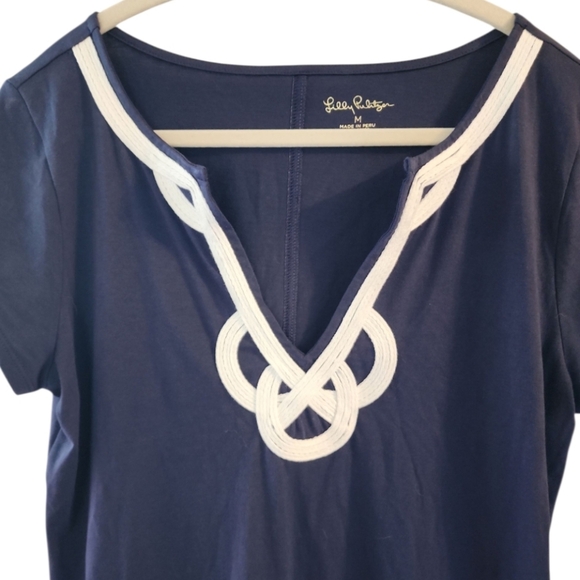 LILLY PULITZER Woman's Brewster T-Shirt Dress in True Navy 100% Pima Cotton Med - Picture 3 of 5